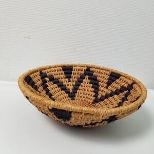 Handwoven Coiled Basket Natural Fiber Black Small Decorative Bowl